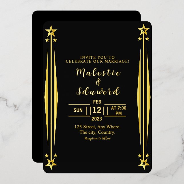 Luxury Wedding Invitation Gold foil Card Dark  (Front/Back)