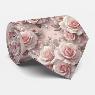 Luxury Wedding Neck Tie   Pink Roses & Diamonds