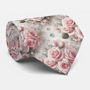 Luxury Wedding Neck Tie   Pink Roses & Diamonds