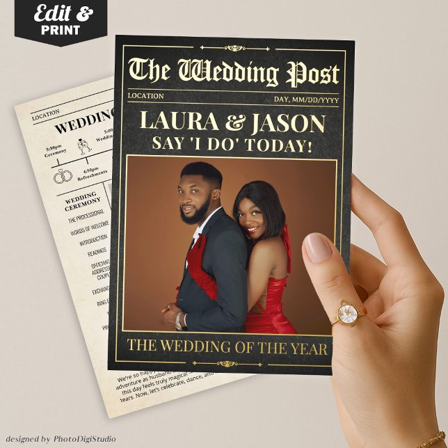 Luxury Wedding Newspaper Program Foil Card (Luxury Wedding Newspaper Program Foil Card)