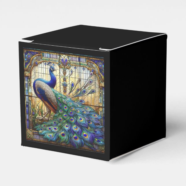 Luxury Wedding: Peacock Stained Glass Favour Boxes (Front Side)