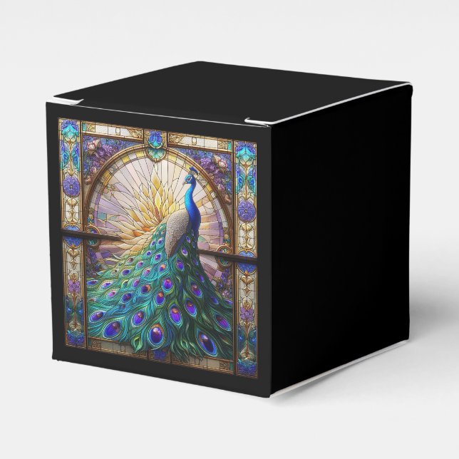 Luxury Wedding: Peacock Stained Glass Favour Boxes (Front Side)