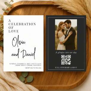 Luxury Wedding Script Photo QR Code  Invitation