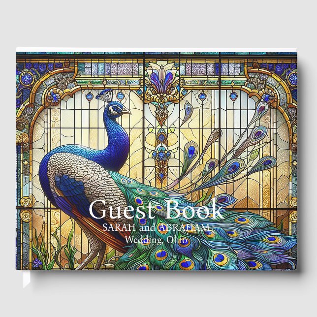 Luxury Wedding: Stained Glass Peacock Guest Book (Front)