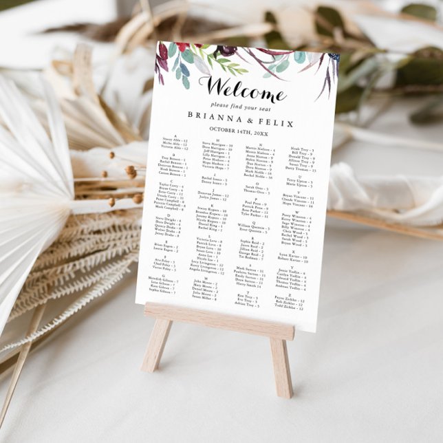 Luxury Whimsical Boho Alphabetical Seating Chart (Creator Uploaded)