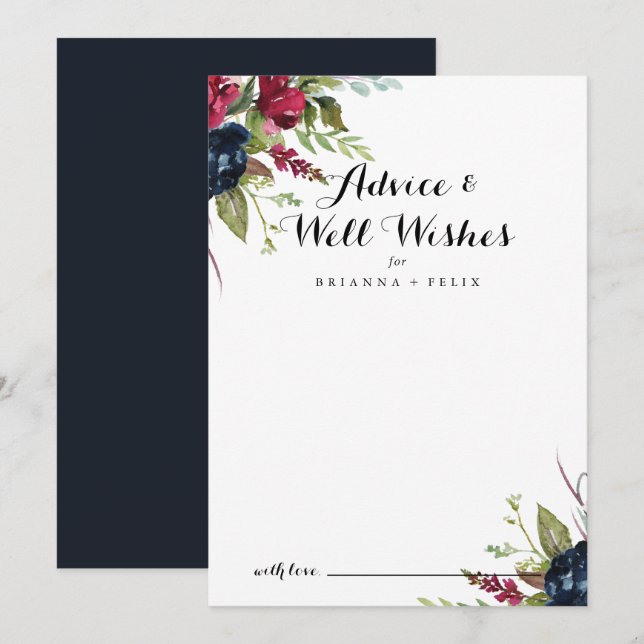 Luxury Whimsical Boho Floral Wedding Well Wishes  Advice Card (Front/Back)