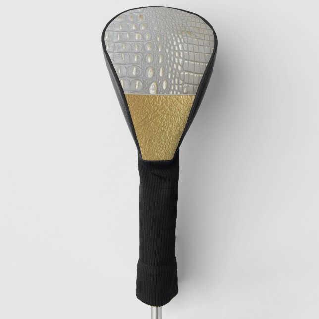 Luxury White and Gold Alligator Hide  Golf Head Cover (Front)