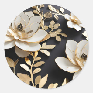 Luxury White and Gold Floral Classic Round Sticker