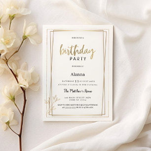 Luxury white and gold minimalist Birthday Party Invitation
