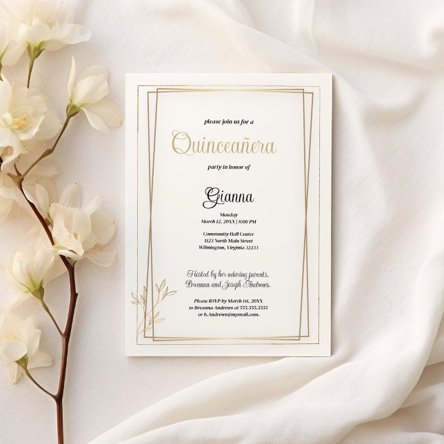 Luxury white and gold minimalist Quinceañera Invitation (Luxury white and gold minimalist Quinceañera )