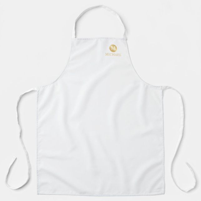 Luxury White and Gold Personalized Monogram Apron (Front)