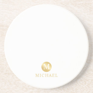 Luxury White and Gold Personalized Monogram Coaster