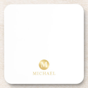 Luxury White and Gold Personalized Monogram Coaster