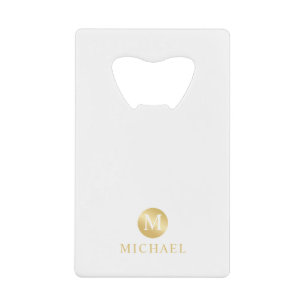 Luxury White and Gold Personalized Monogram Credit Card Bottle Opener
