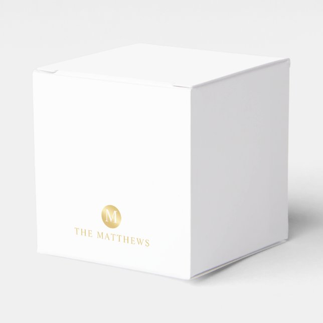 Luxury White and Gold Personalized Monogram Favor Box (Front Side)