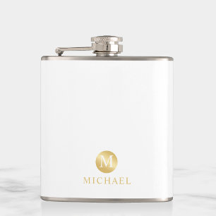 Luxury White and Gold Personalized Monogram Hip Flask