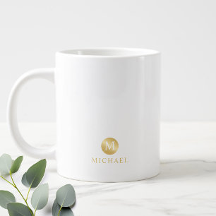 Luxury White and Gold Personalized Monogram Large Coffee Mug