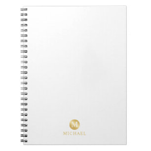Luxury White and Gold Personalized Monogram Notebook