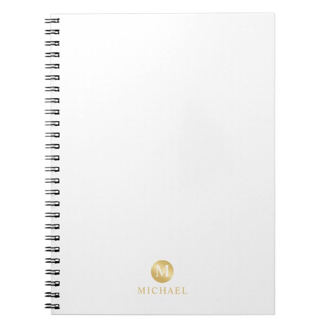 Luxury White and Gold Personalized Monogram Notebook (Front)