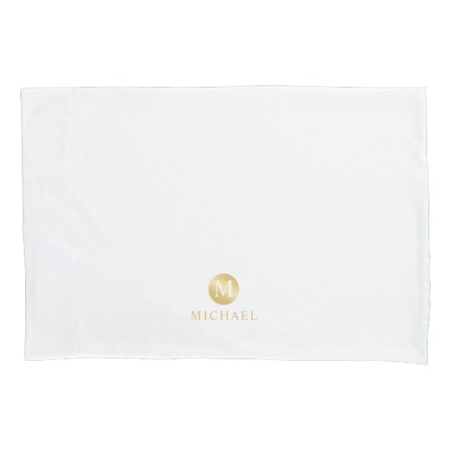 Luxury White and Gold Personalized Monogram Pillowcase (Front)