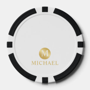 Luxury White and Gold Personalized Monogram Poker Chips