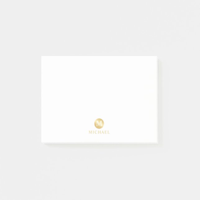 Luxury White and Gold Personalized Monogram Post-it Notes (Front)