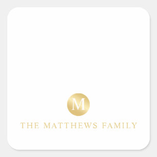 Luxury White and Gold Personalized Monogram Square Sticker
