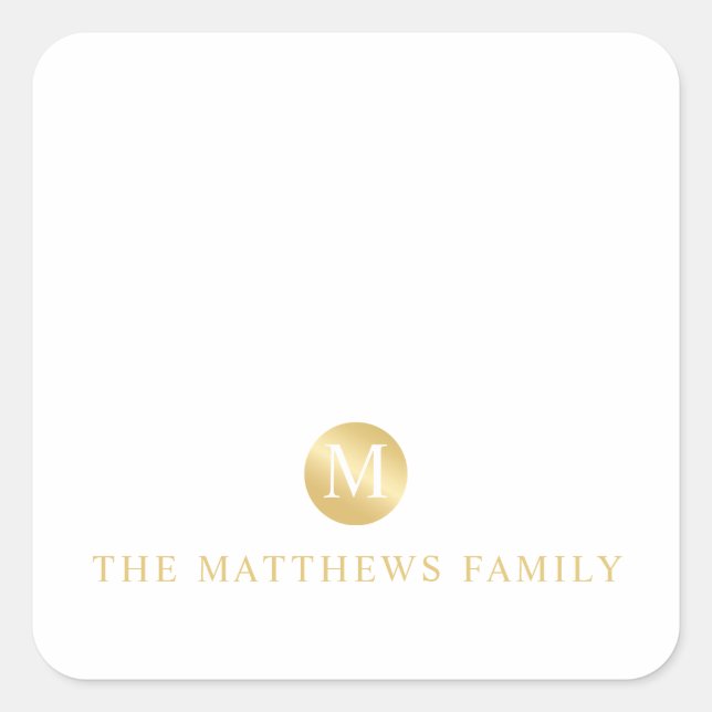 Luxury White and Gold Personalized Monogram Square Sticker (Front)