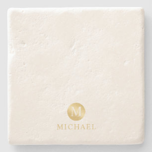 Luxury White and Gold Personalized Monogram Stone Coaster