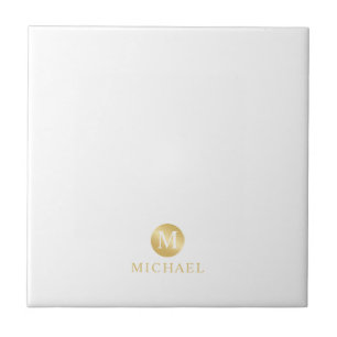 Luxury White and Gold Personalized Monogram Tile