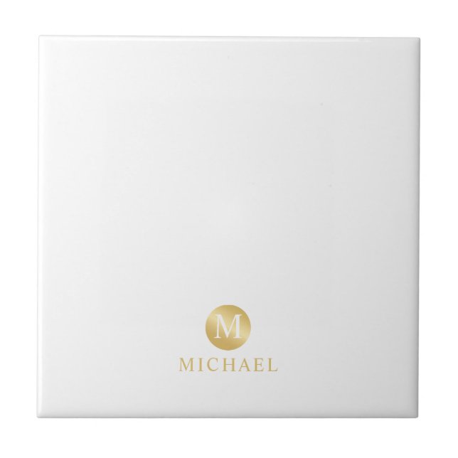 Luxury White and Gold Personalized Monogram Tile (Front)