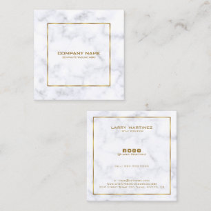 Luxury white and grey marble simple gold frame square business card