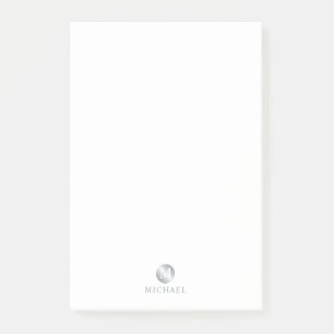 Luxury White and Silver Personalized Monogram Post-it Notes