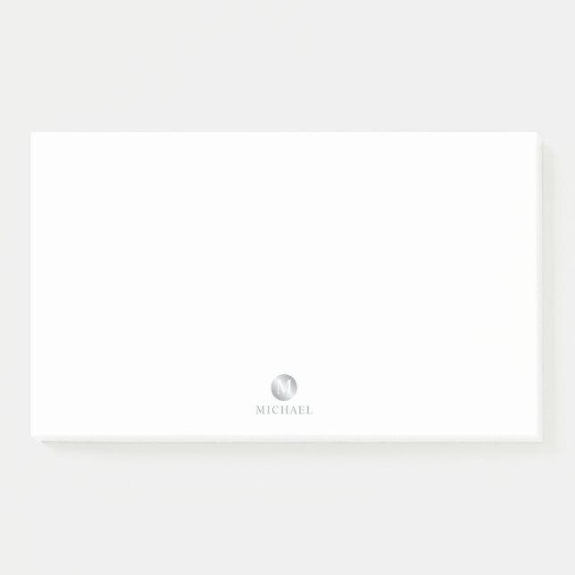 Luxury White and Silver Personalized Monogram Post-it Notes (Front)