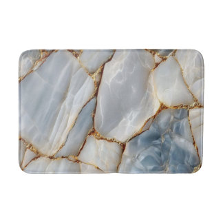 Luxury White Blue Marble & Gold Veins Agate Stone Bath Mat