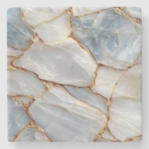 Luxury White Blue Marble & Gold Veins Agate Stone  Coaster
