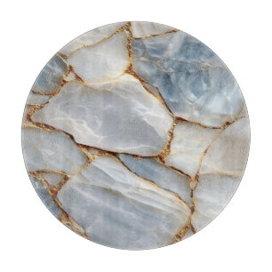 Luxury White Blue Marble & Gold Veins Agate Stone Cutting Board