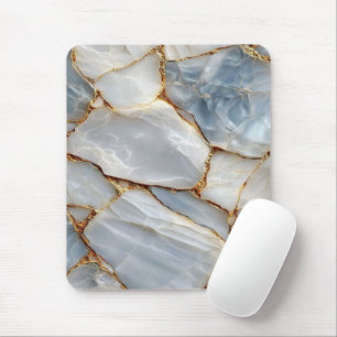 Luxury White Blue Marble & Gold Veins Agate Stone  Mouse Pad
