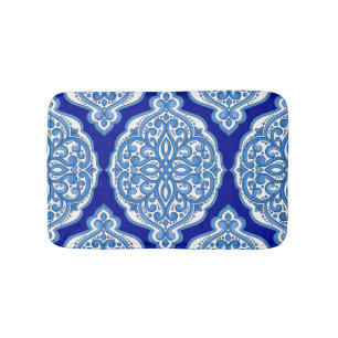 Luxury white-blue, Turkish ornament. Bath Mat