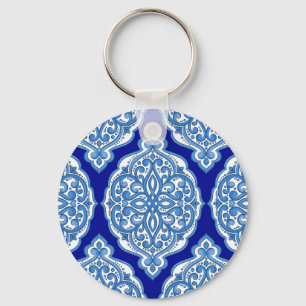 Luxury white-blue, Turkish ornament. Keychain