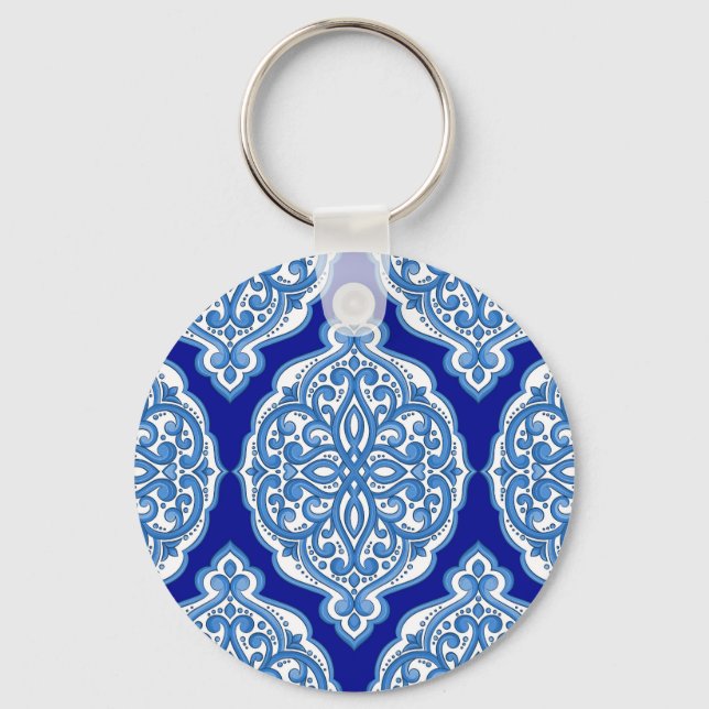 Luxury white-blue, Turkish ornament. Keychain (Front)