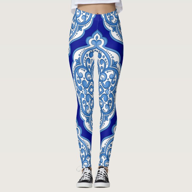 Luxury white-blue, Turkish ornament. Leggings (Front)