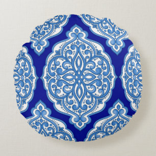 Luxury white-blue, Turkish ornament. Round Pillow
