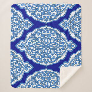 Luxury white-blue, Turkish ornament. Sherpa Blanket