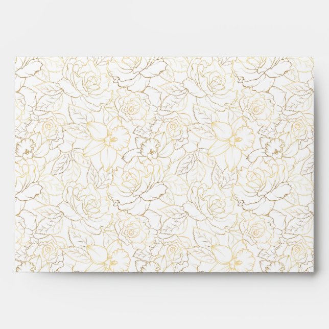 Luxury White Copper Gold Roses Invitation Matching Envelope (Front)