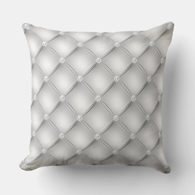 Luxury White Diamond Tufted Pattern Throw Pillow (Front)