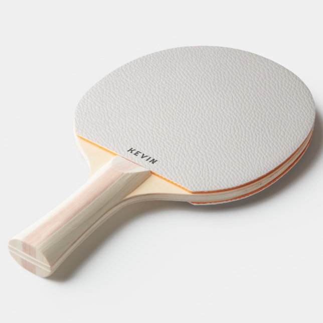 Luxury White Faux Leather Gray Monogram Ping Pong Paddle (Back Angle)