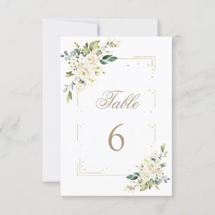 Luxury White Flowers Gold Baptism Table Number