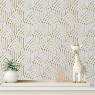 Luxury White Gold Art Deco Peel and Stick Wallpaper