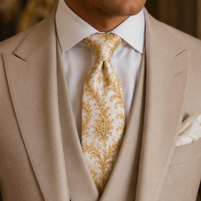 Luxury White & Gold Baroque Wedding Tie (Creator Uploaded)